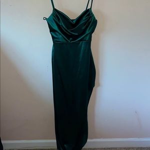 (Windsor) Emerald Green Slit Satin Dress